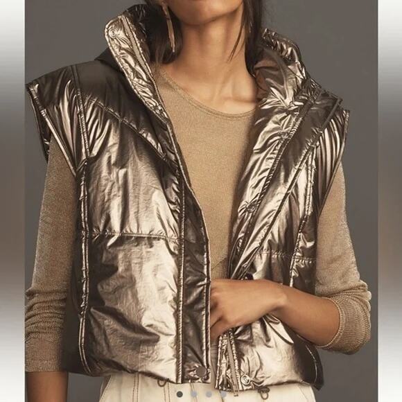 Daily Practice by Anthropologie Metallic Hooded Puffer Vest Size XS - Picture 1 of 8